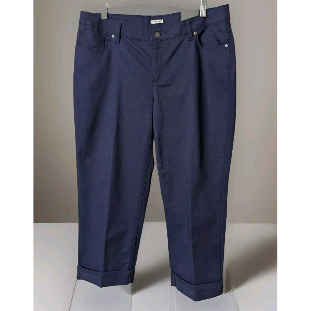 NWT Liz Claiborne Elizabeth Navy Blue Cropped Stretch Pants Size 14